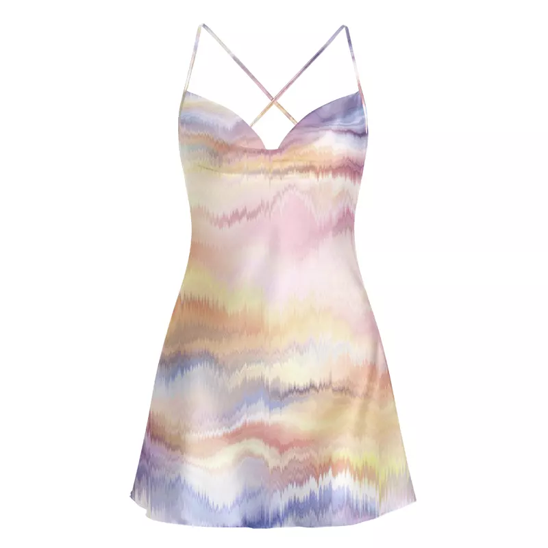 Soulisfree Serene Ripple Slip Cowl Neck Satin Mini Dress