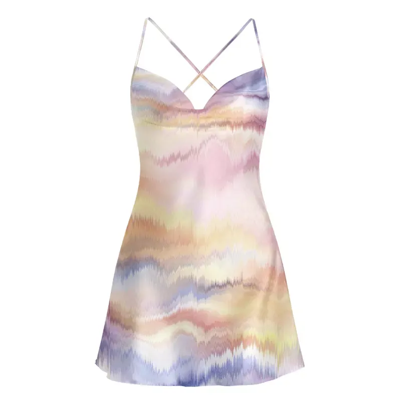 Soulisfree Serene Ripple Slip Cowl Neck Satin Mini Dress