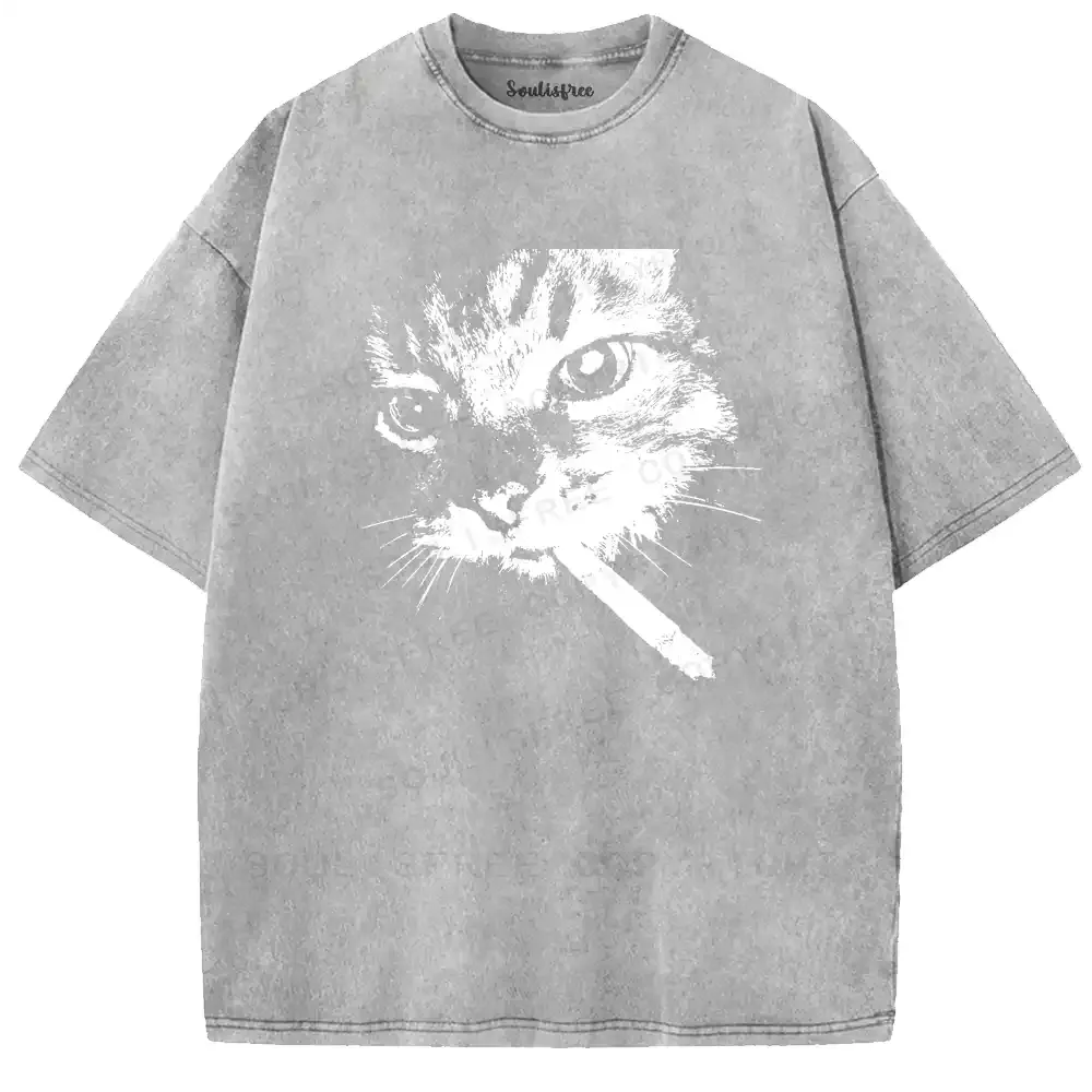 Edgy Feline Washed T-shirt