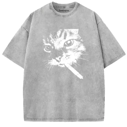 Edgy Feline Washed T-shirt