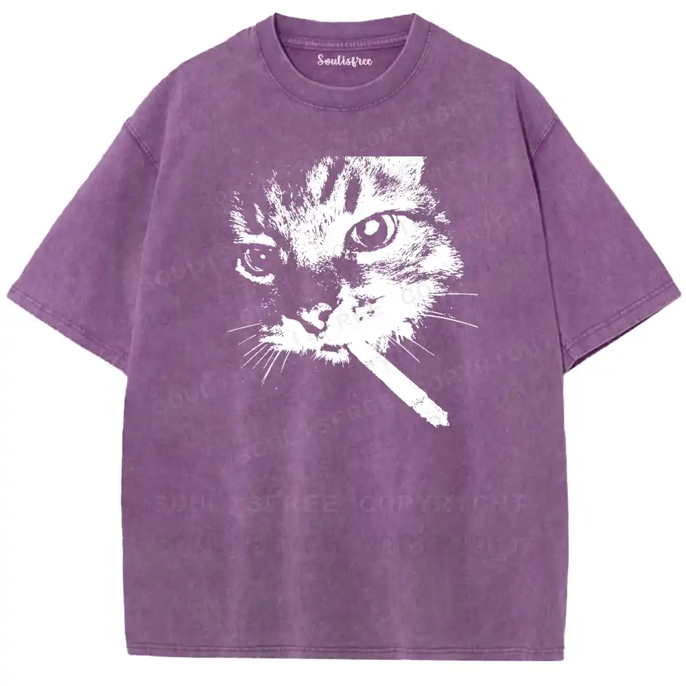 Edgy Feline Washed T-shirt