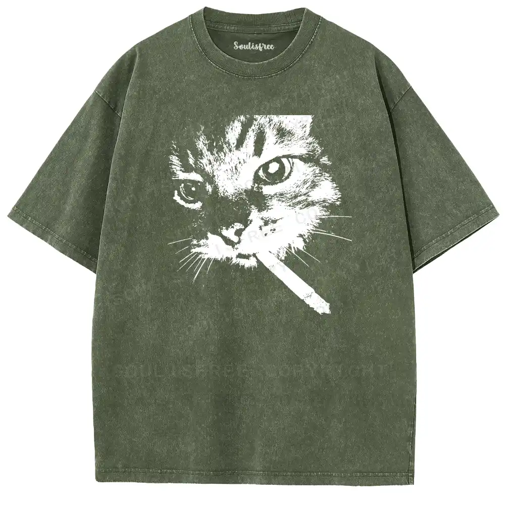 Edgy Feline Washed T-shirt