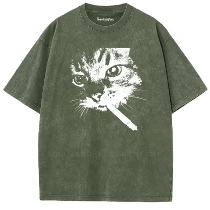 Edgy Feline Washed T-shirt