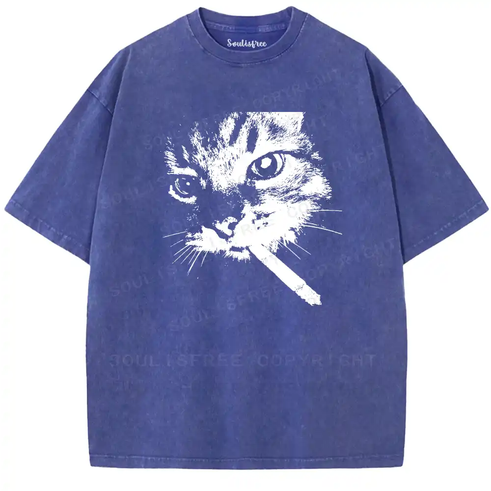 Edgy Feline Washed T-shirt