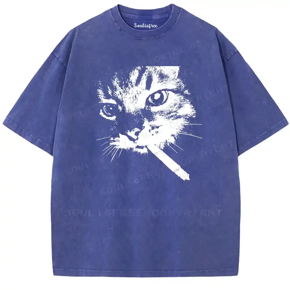 Edgy Feline Washed T-shirt