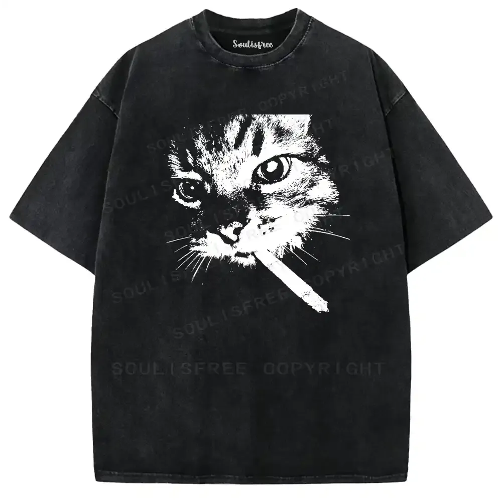 Edgy Feline Washed T-shirt