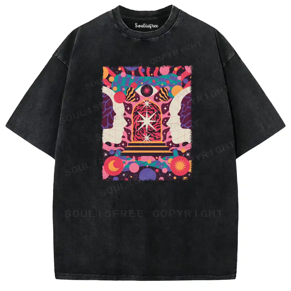 Dual-Cranium Sacred Gate Washed T-shirt