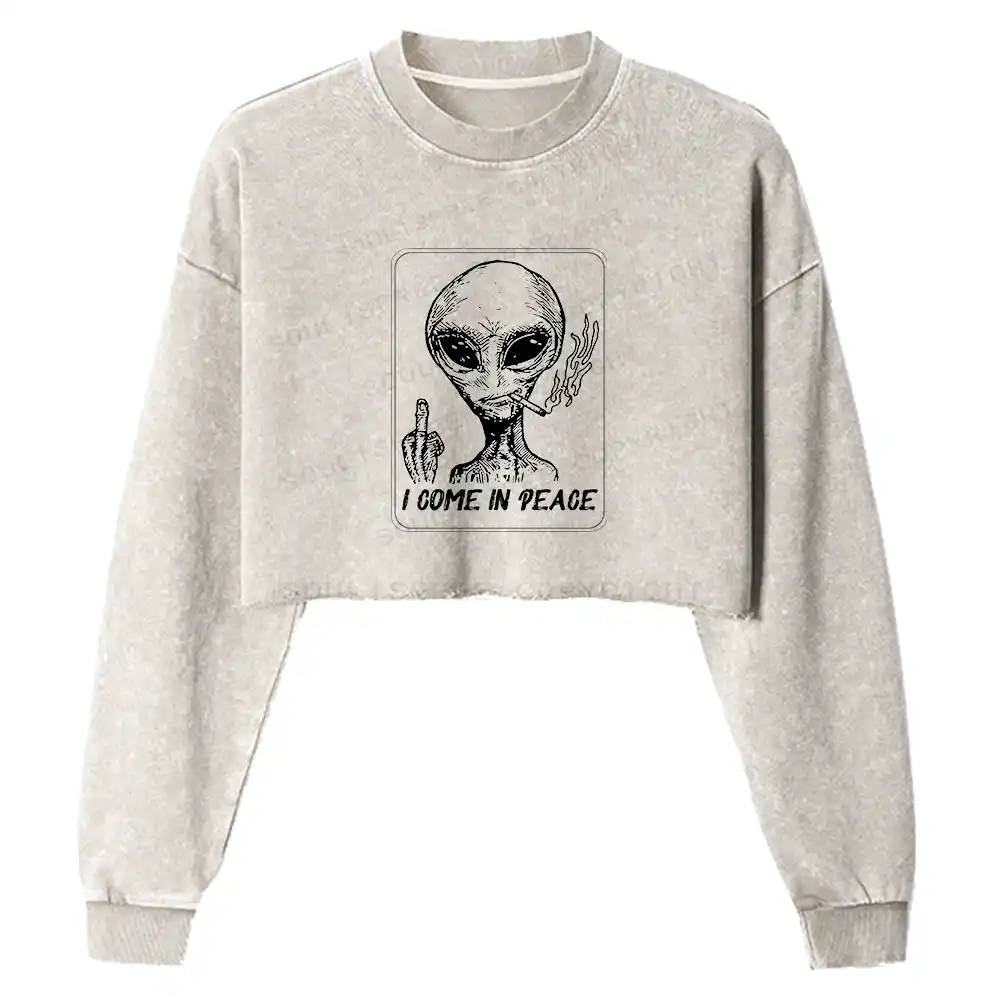 I Come In Peace Washed Cropped Sweatshirt