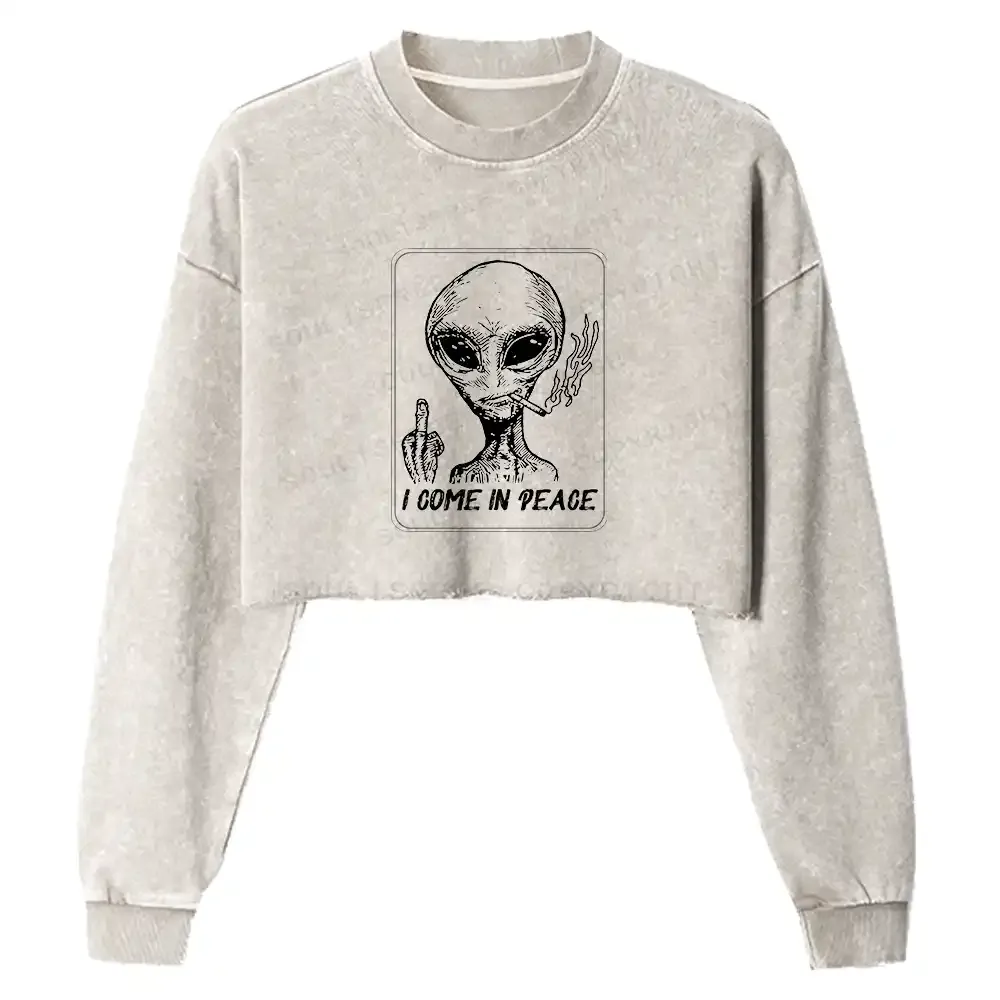 I Come In Peace Washed Cropped Sweatshirt