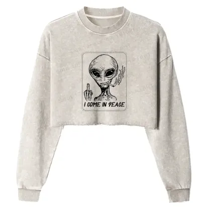 I Come In Peace Washed Cropped Sweatshirt