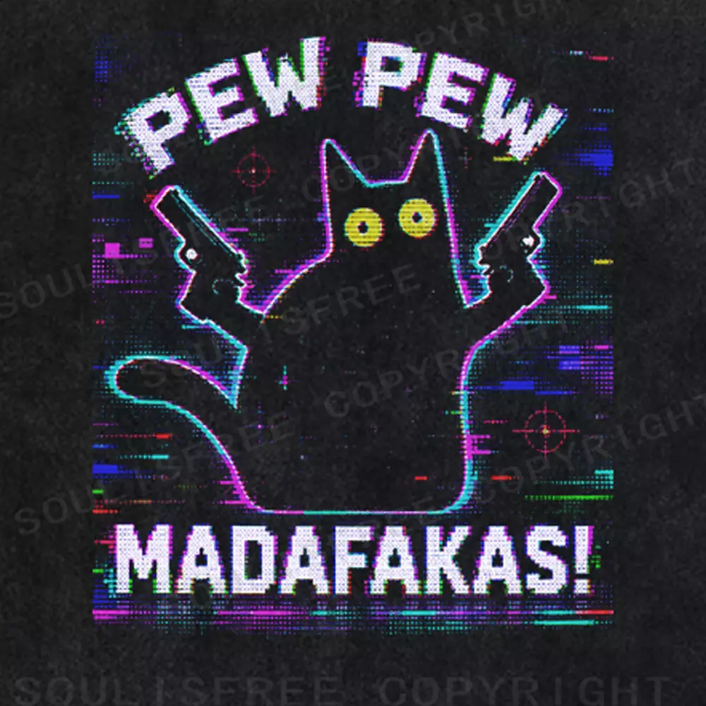 Soulisfree Pew Pew Cat Chaos Washed Tee