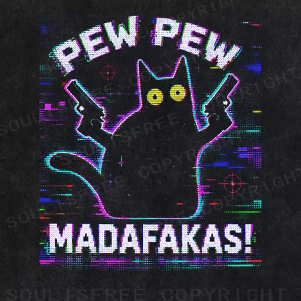 Soulisfree Pew Pew Cat Chaos Washed Tee