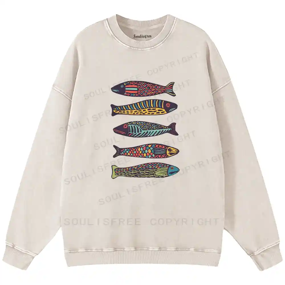 Colourful Schools Of Fish Washed Sweatshirts