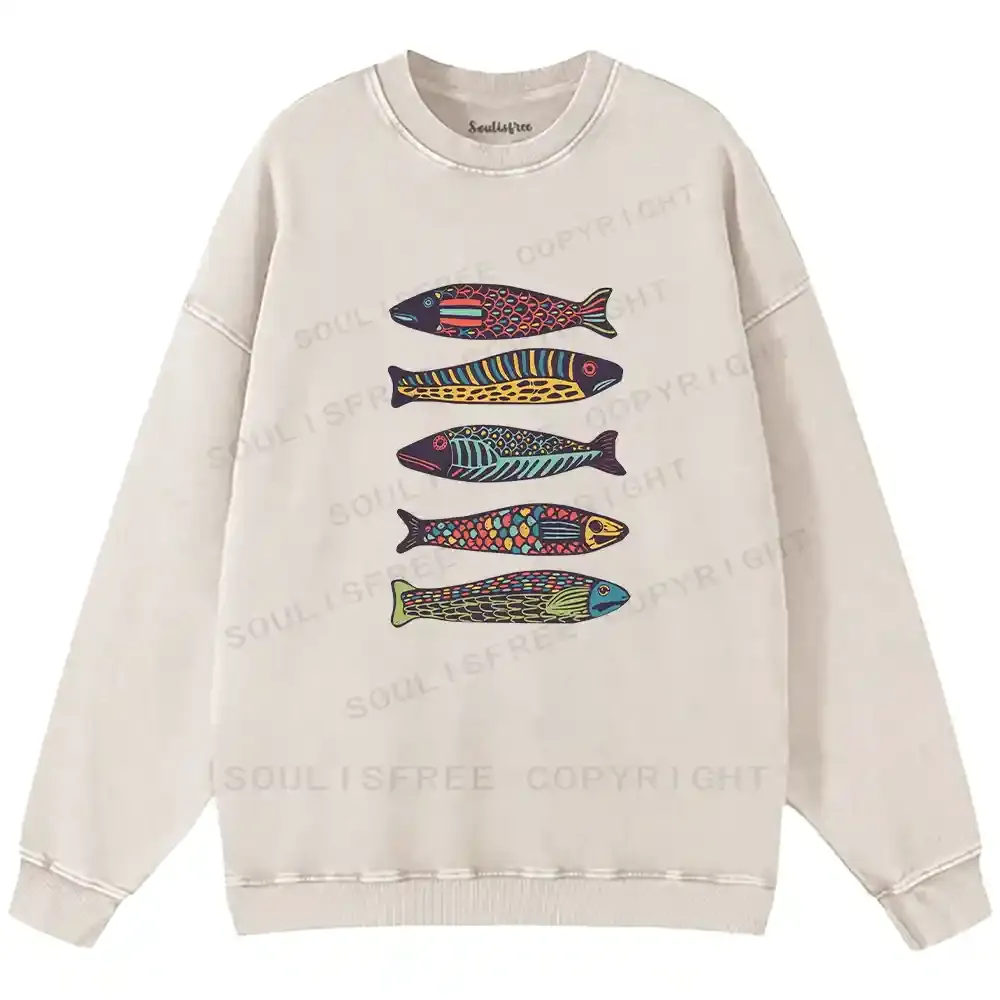 Colourful Schools Of Fish Washed Sweatshirts