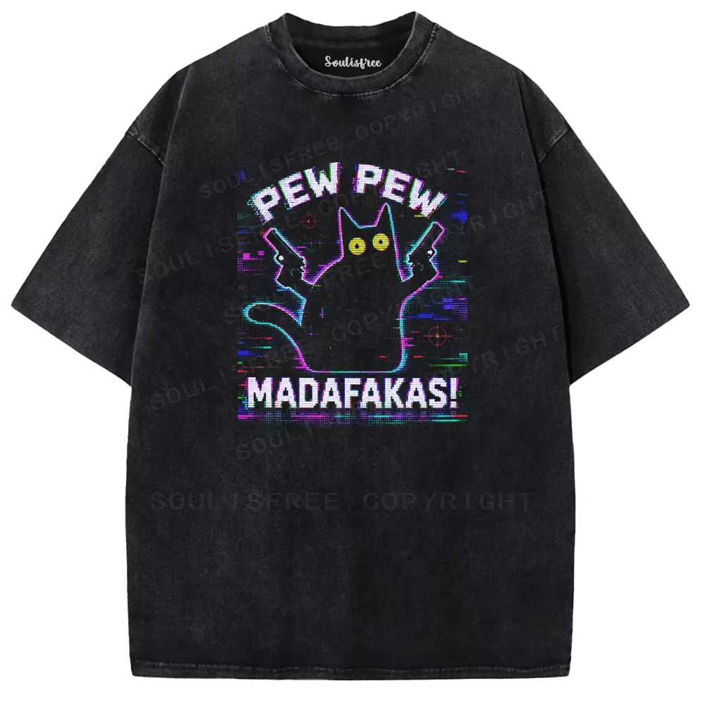 Soulisfree Pew Pew Cat Chaos Washed Tee