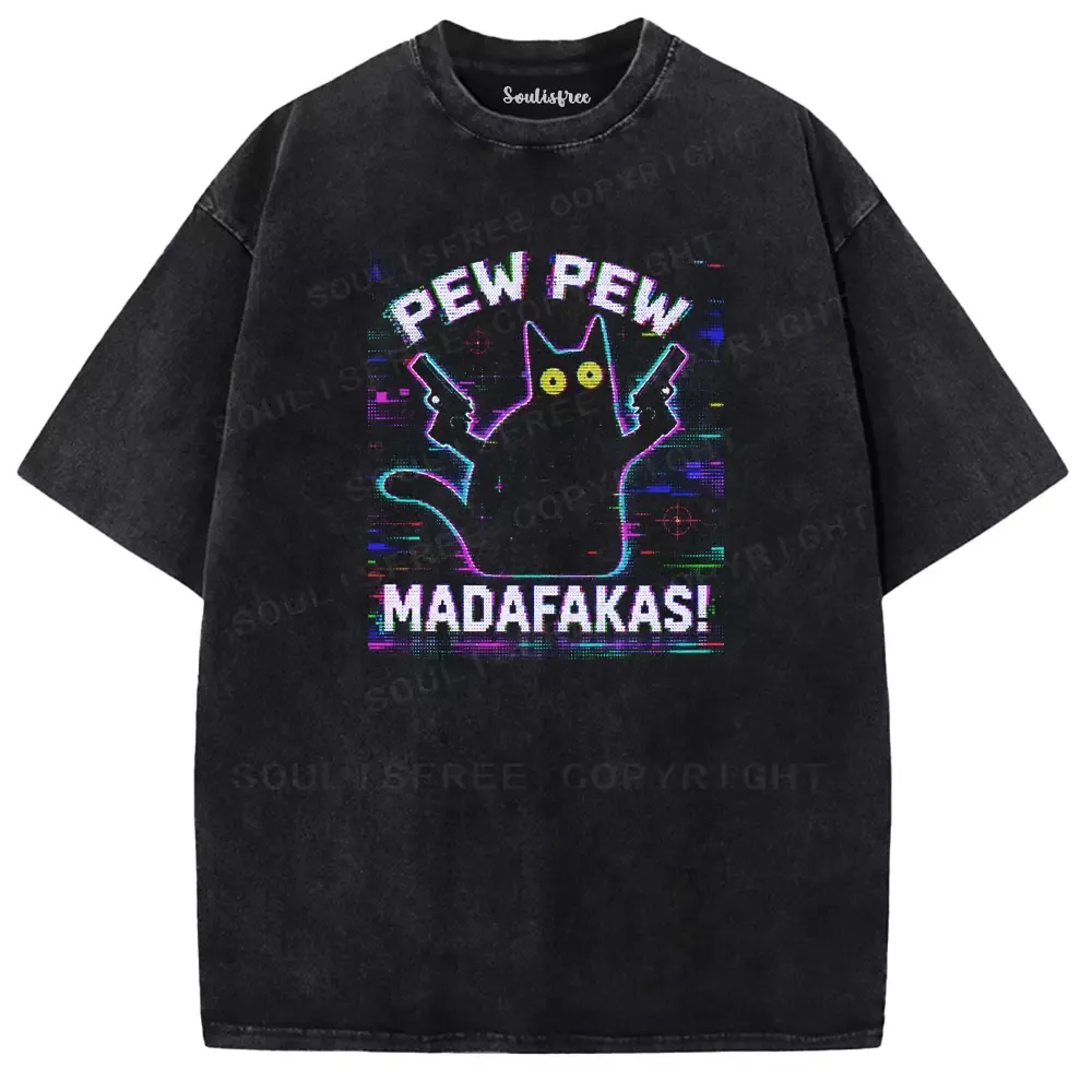 Soulisfree Pew Pew Cat Chaos Washed Tee