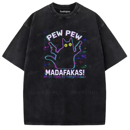 Soulisfree Pew Pew Cat Chaos Washed Tee
