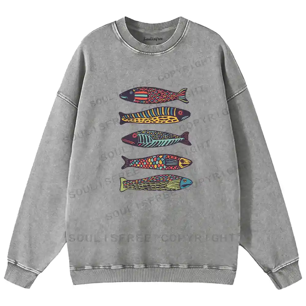 Colourful Schools Of Fish Washed Sweatshirts