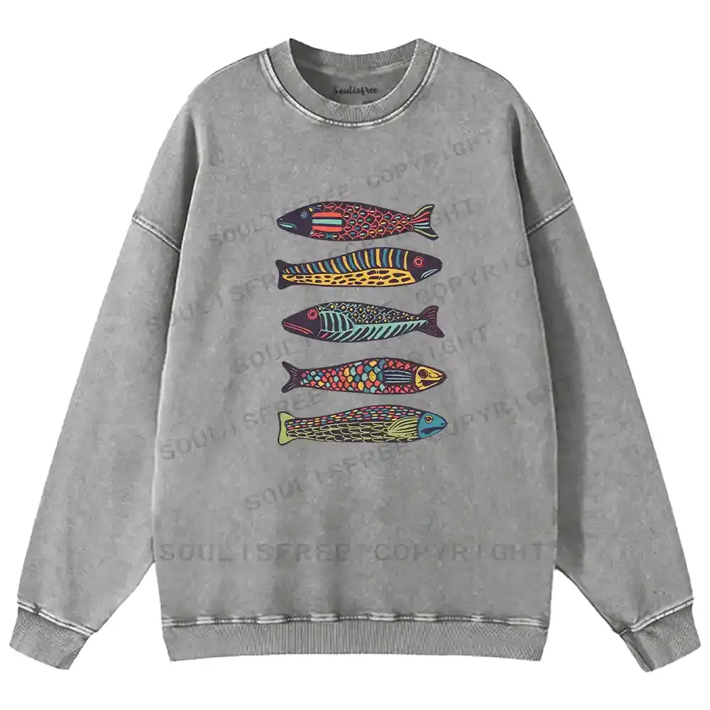 Colourful Schools Of Fish Washed Sweatshirts
