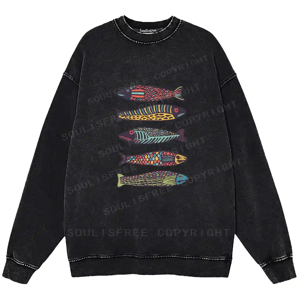 Colourful Schools Of Fish Washed Sweatshirts