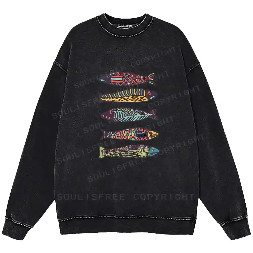Colourful Schools Of Fish Washed Sweatshirts