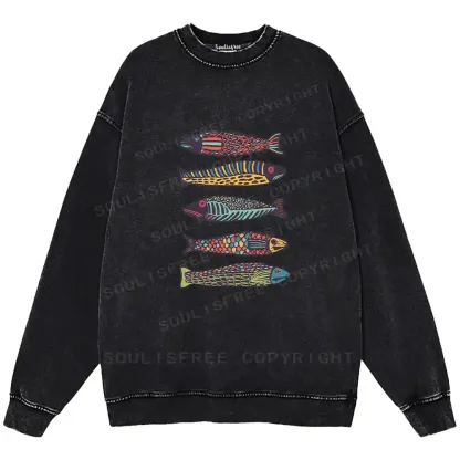 Colourful Schools Of Fish Washed Sweatshirts