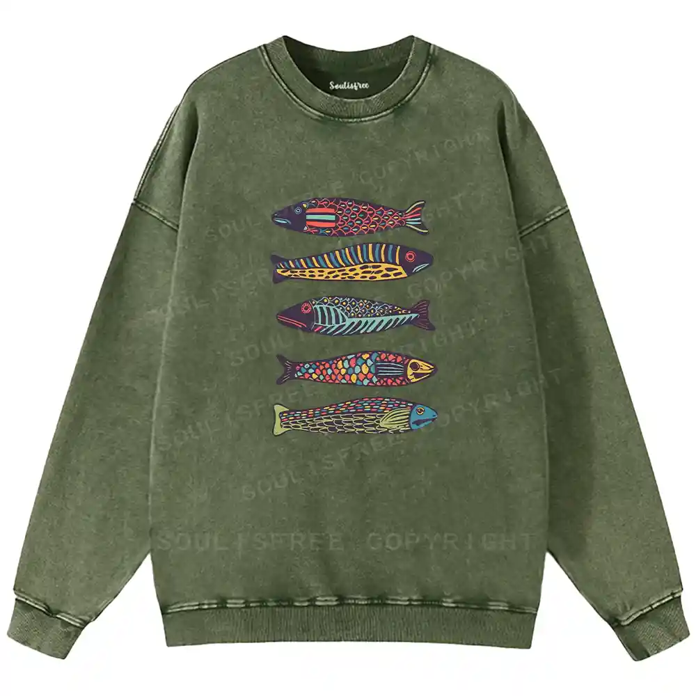 Colourful Schools Of Fish Washed Sweatshirts