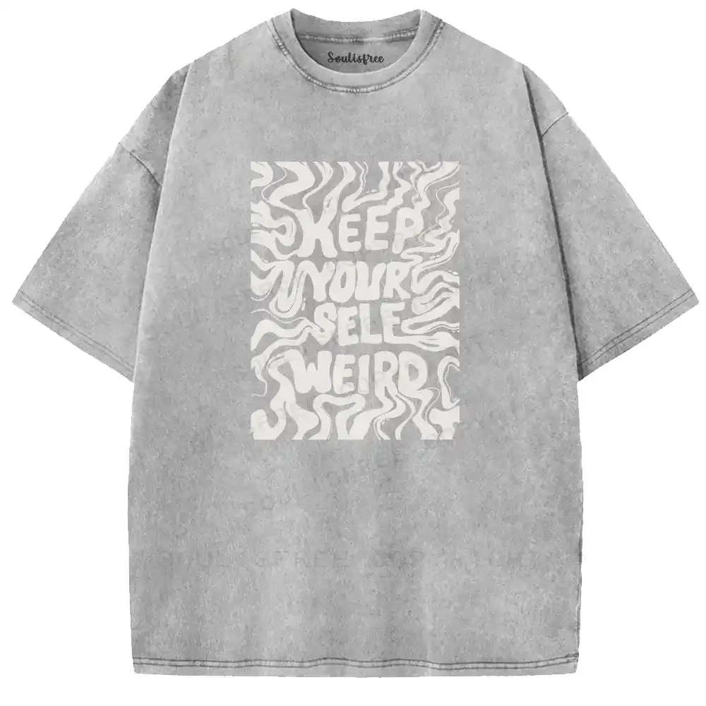 Never Mind Layered Letter Trendy Washed T-shirt