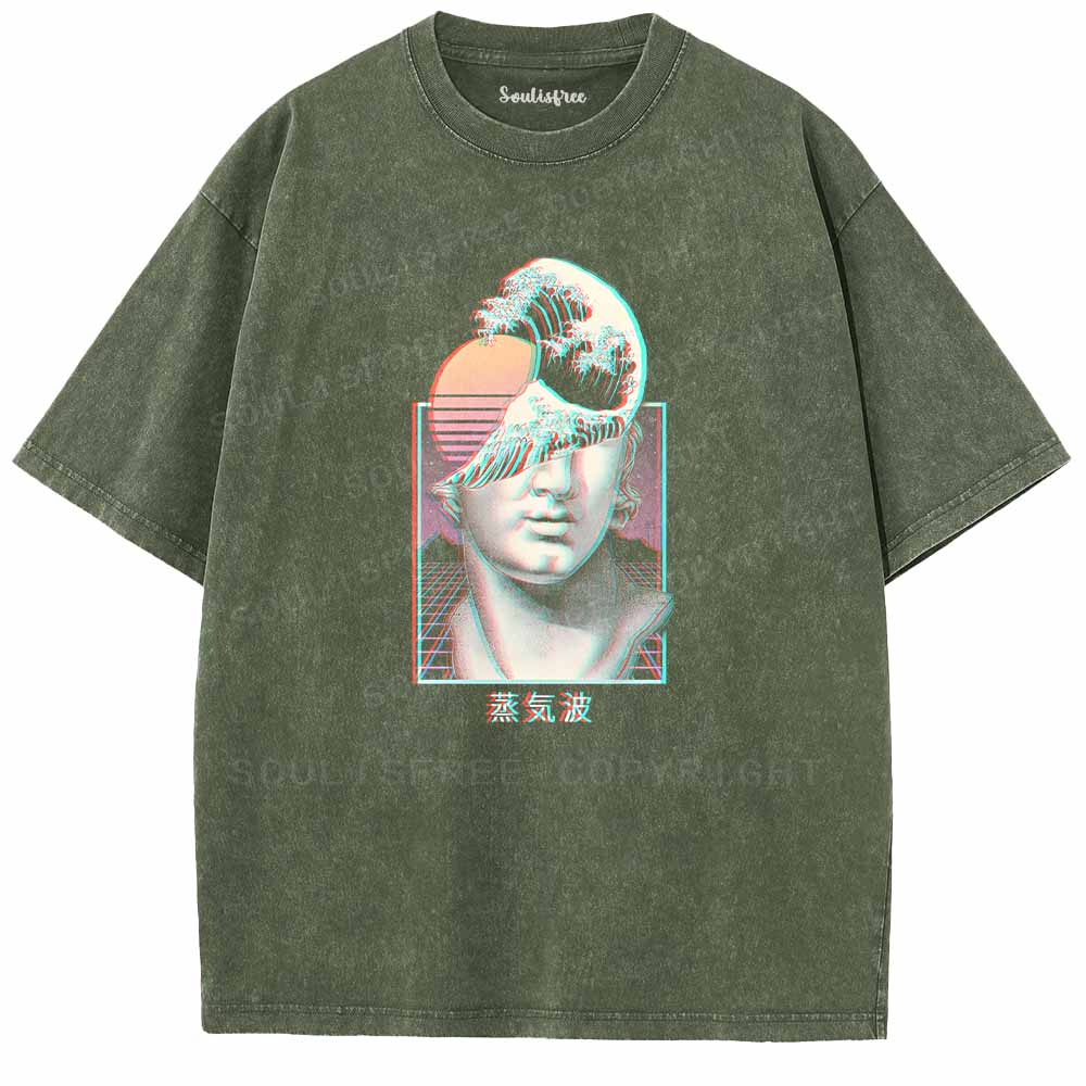 Soulisfree Vaporwave Glitch Bust with Rising Sun Washed Tee
