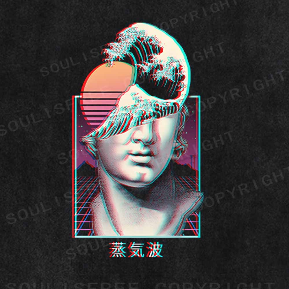 Soulisfree Vaporwave Glitch Bust with Rising Sun Washed Tee