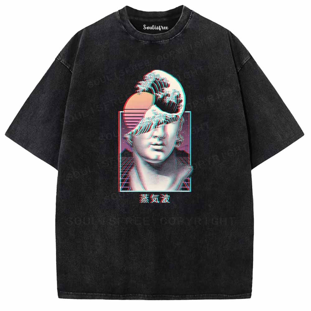 Soulisfree Vaporwave Glitch Bust with Rising Sun Washed Tee