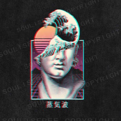 Soulisfree Vaporwave Glitch Bust with Rising Sun Washed Tee