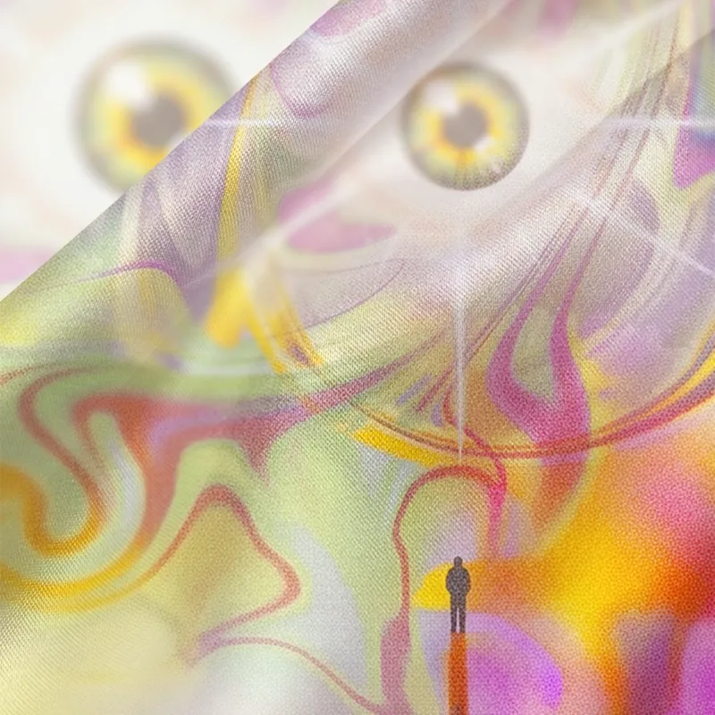 Soulisfree Acid Swirl Cosmic Eye Cowl Neck Satin Mini Dress