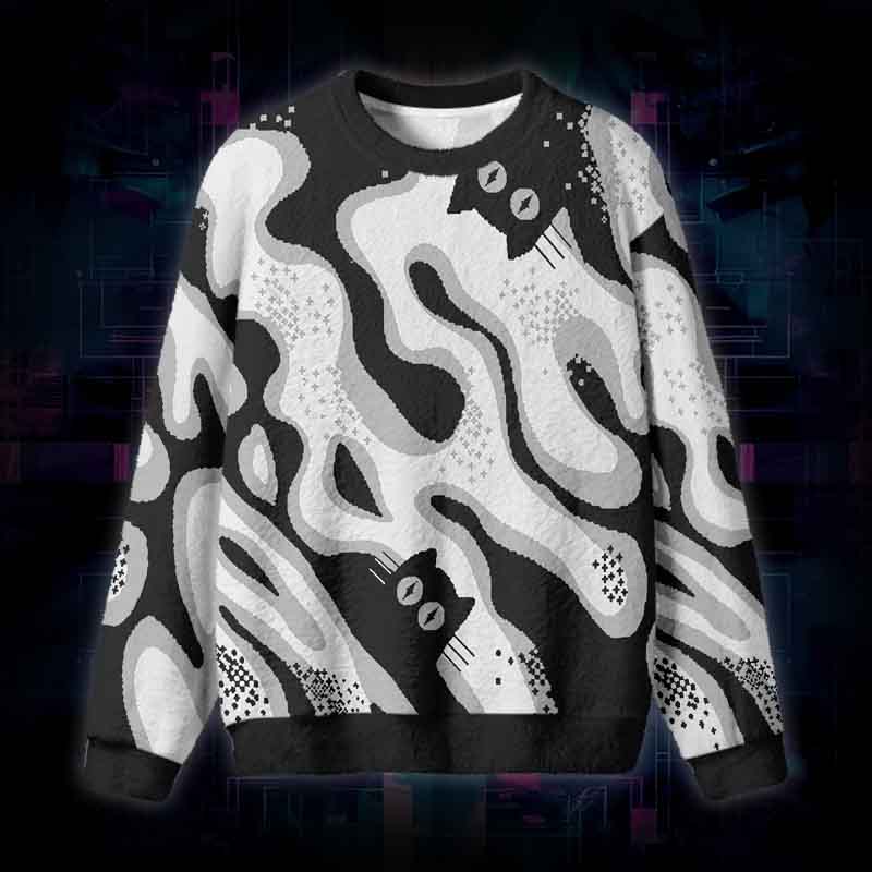Soulisfree Cats In The Flow Fuzzy Crewneck Sweater