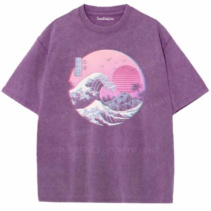 Soulisfree Aesthetic Vaporwave Great Wave off Kanagawa Washed Tee