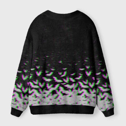 Soulisfree Vaporwave Flying Bats  Fuzzy Cardigan Sweater 