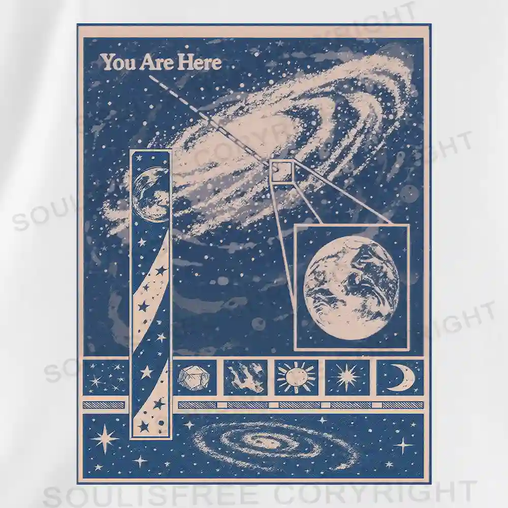You Are Here Washed Space T-shirt Asymmetrical Top With Side Drawstring