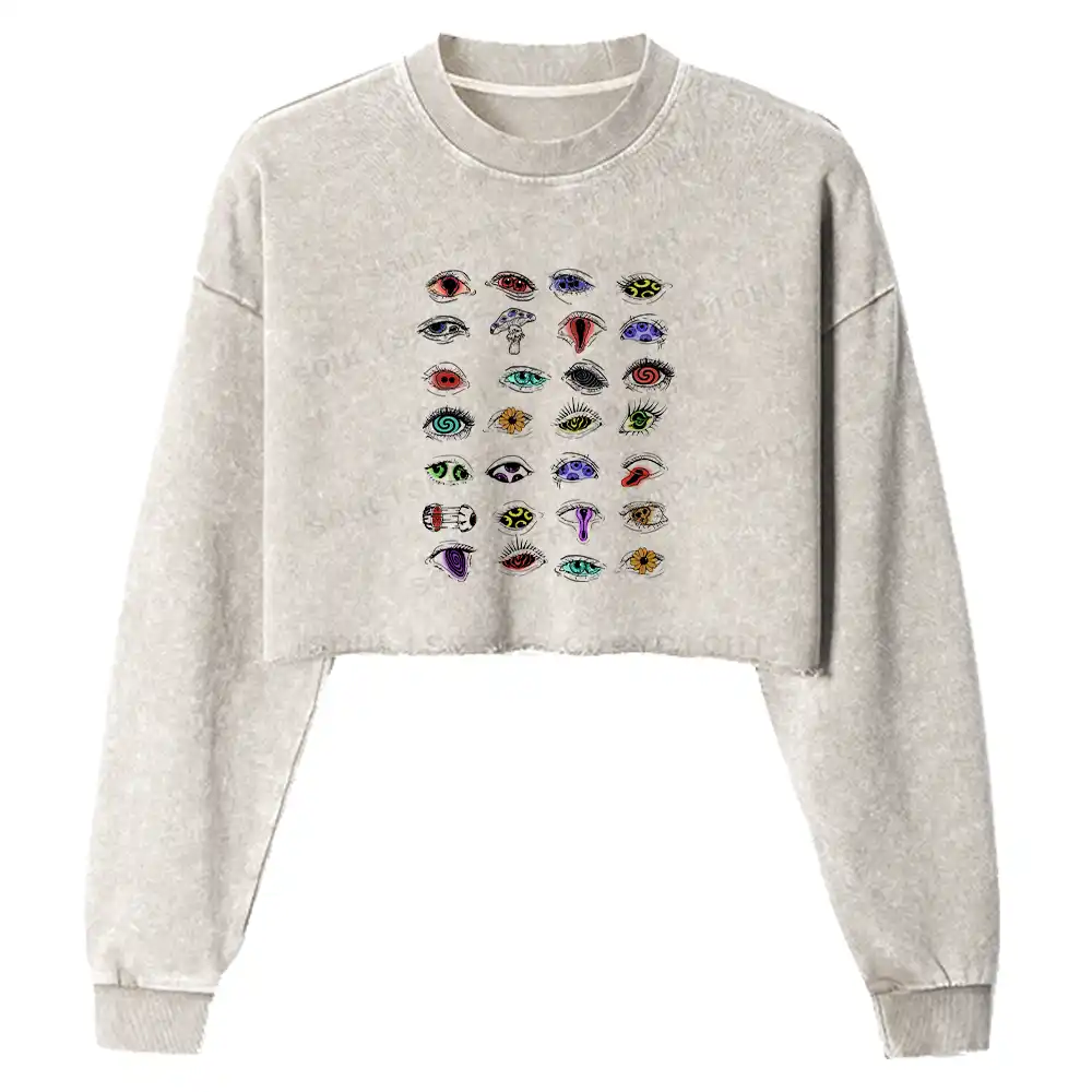 The Psychedelic Eyes Of All Beings Washed Cropped Sweatshirt