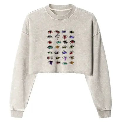 The Psychedelic Eyes Of All Beings Washed Cropped Sweatshirt