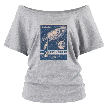 You Are Here Washed Space T-shirt Off Shoulder Top