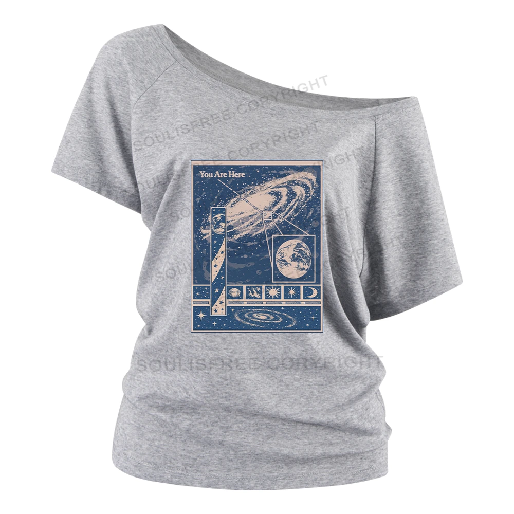 You Are Here Washed Space T-shirt Off Shoulder Top
