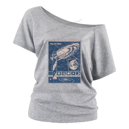 You Are Here Washed Space T-shirt Off Shoulder Top