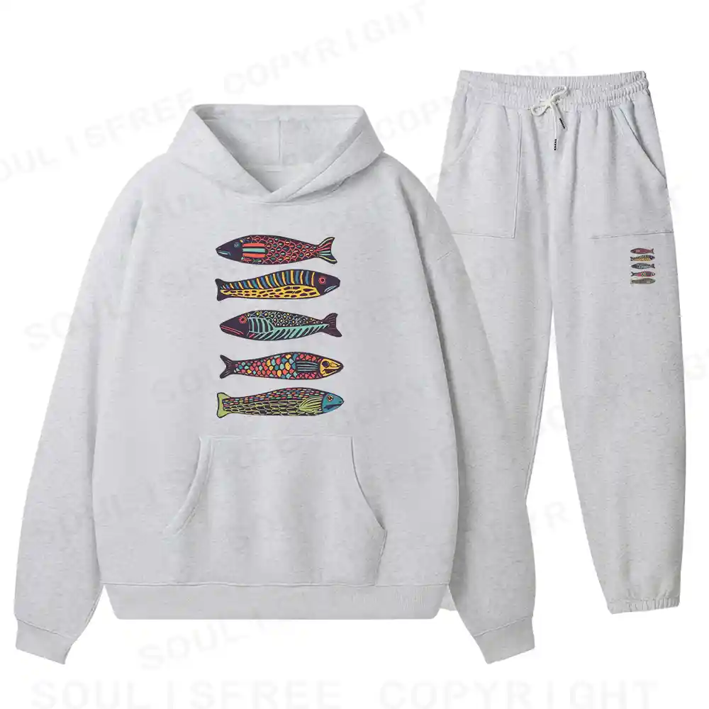 Colourful Schools Of Fish Fleece Hoodie Set