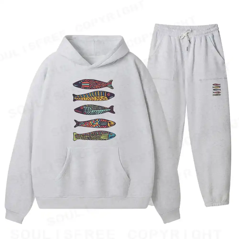 Colourful Schools Of Fish Fleece Hoodie Set