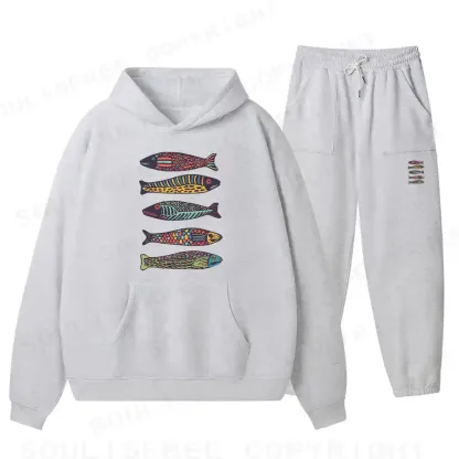 Colourful Schools Of Fish Fleece Hoodie Set