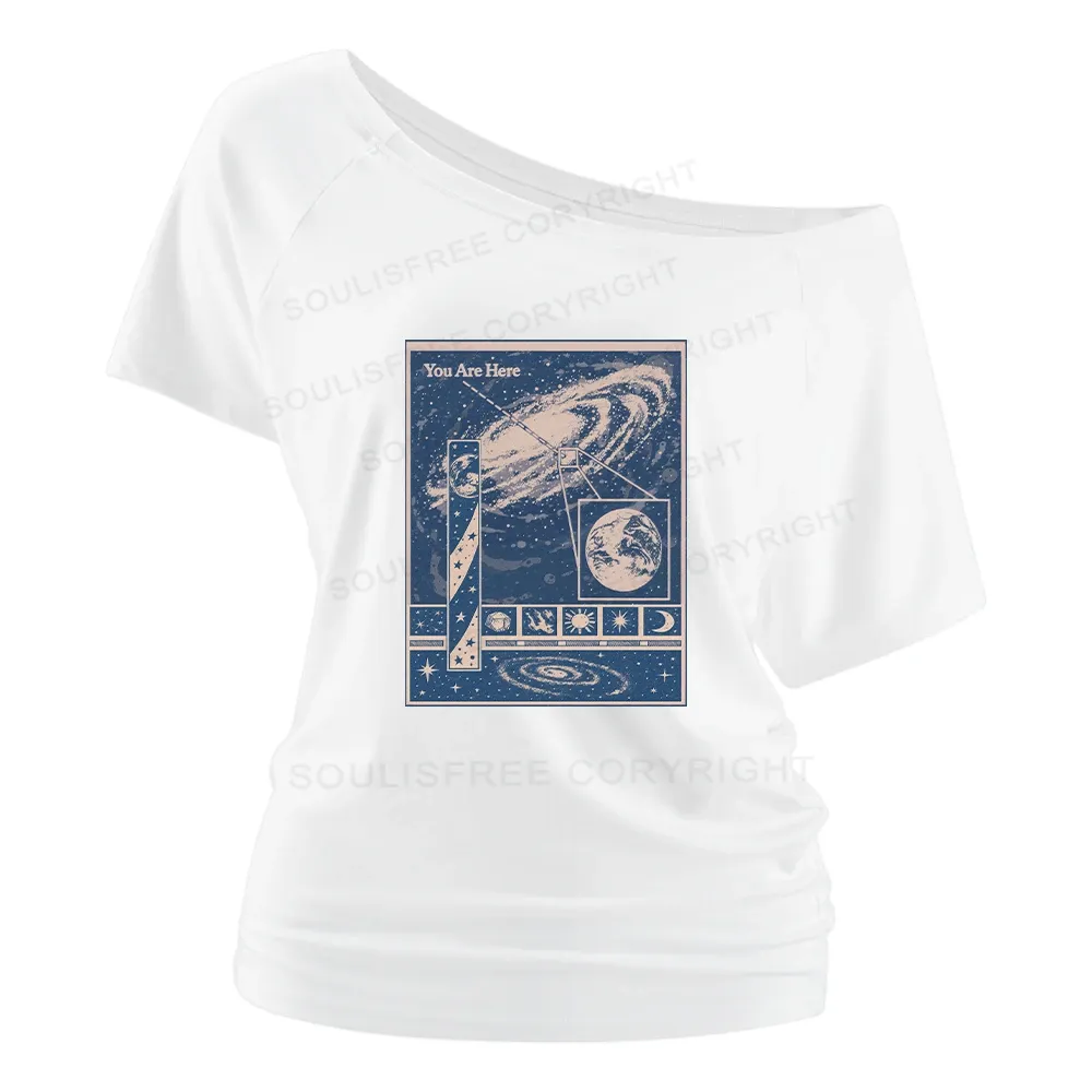 You Are Here Washed Space T-shirt Off Shoulder Top