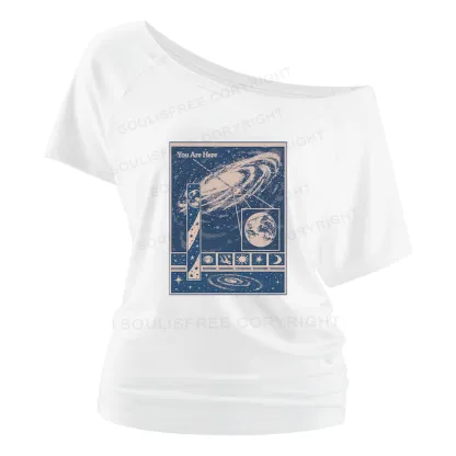 You Are Here Washed Space T-shirt Off Shoulder Top