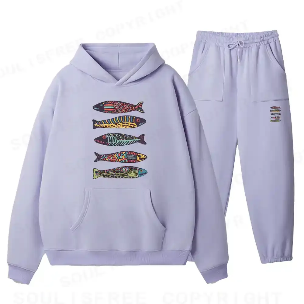 Colourful Schools Of Fish Fleece Hoodie Set