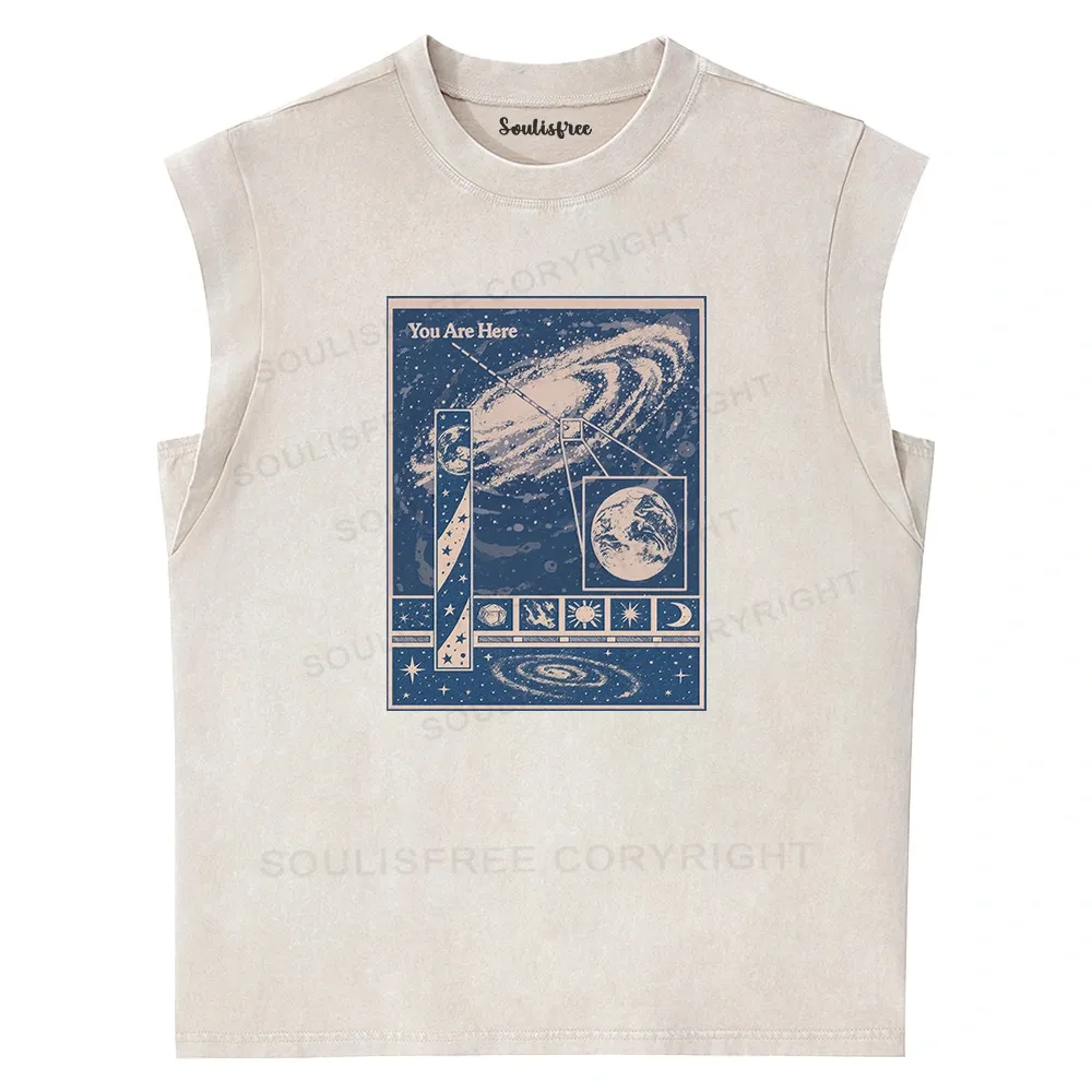 Designed You Are Here Washed Space T-shirt Washed Tank Tops