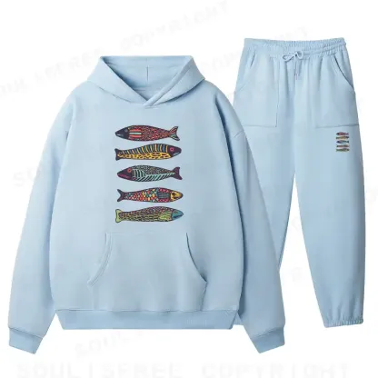 Colourful Schools Of Fish Fleece Hoodie Set